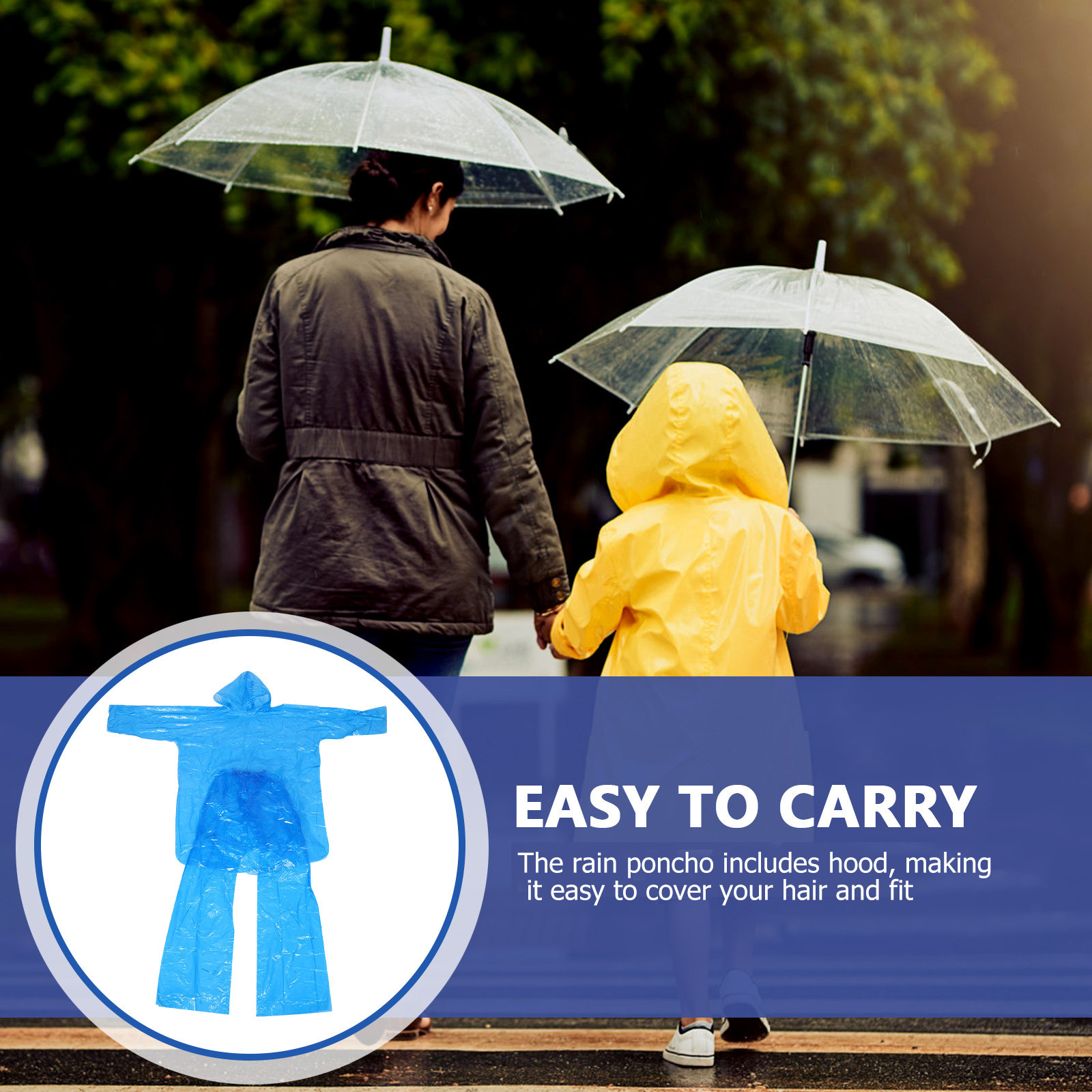 Emergency Poncho Rain - Transparenter Regenponcho-Set aus Kunststoff mit Kapuze,