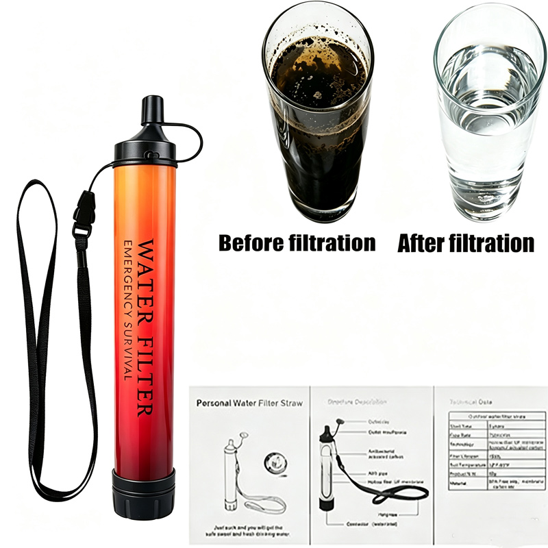Water Purification Straw - Outdoor-Notfall-Überlebens-Wasserfilter-Strohhalm Tragbares Wasserfiltrationswerkzeug für Camping, Wandern,
