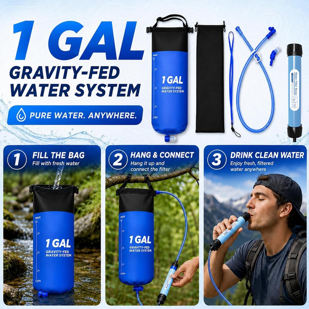 1 Gal Schwerkraft-Wasserfilter – Water Purification Straw Bewertung und Preis